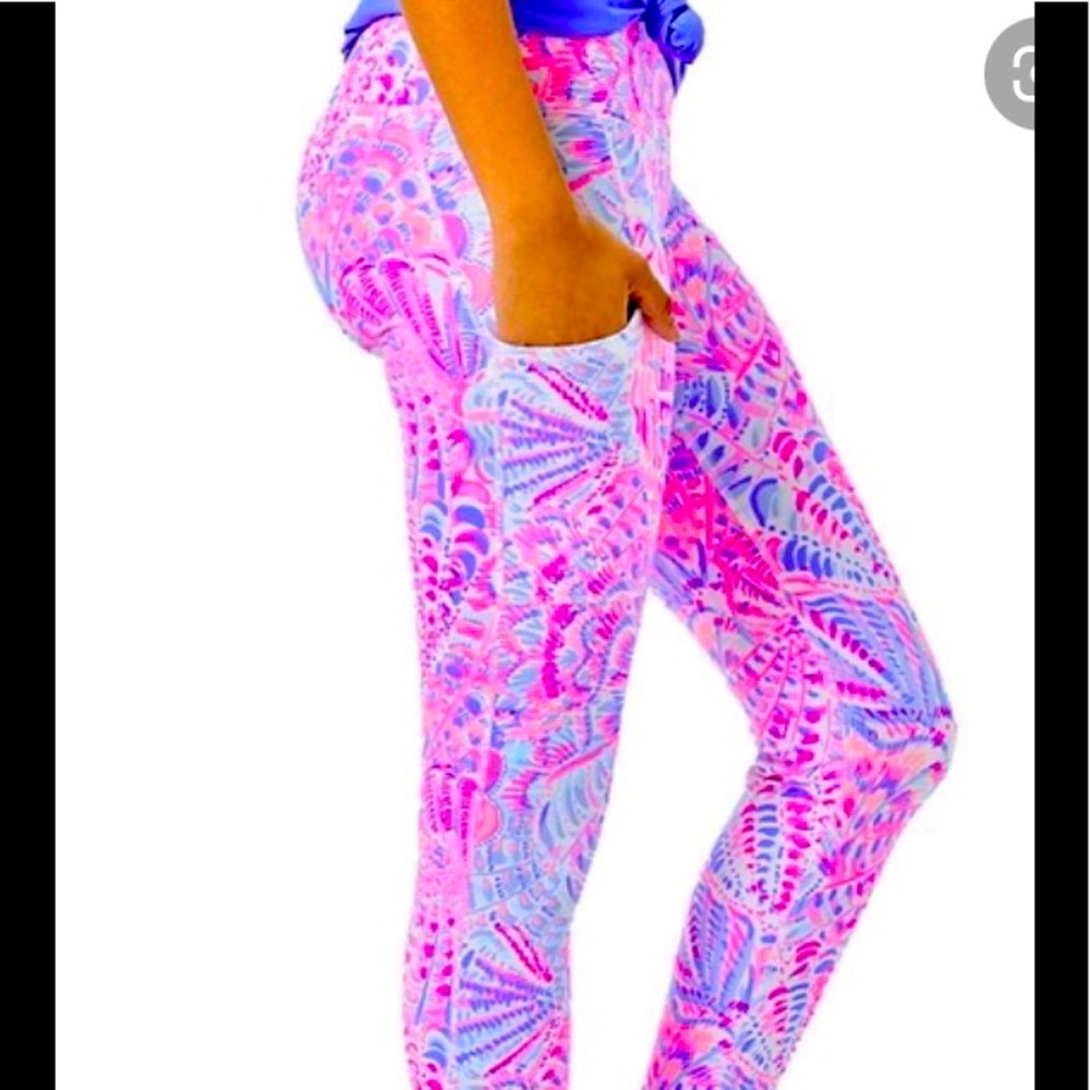 Lilly Pulitzer Weekender Midi Leggings Raz Berry Sea You Soon Sz XXL Luxletic